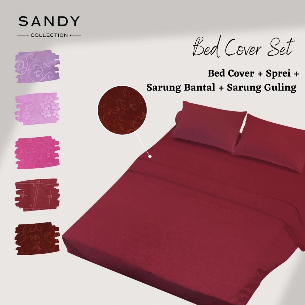 Bedcover Set Polos Embos Sandy Collection Banyak Warna Semua Ukuran 120 160 180 Tinggi 20cm