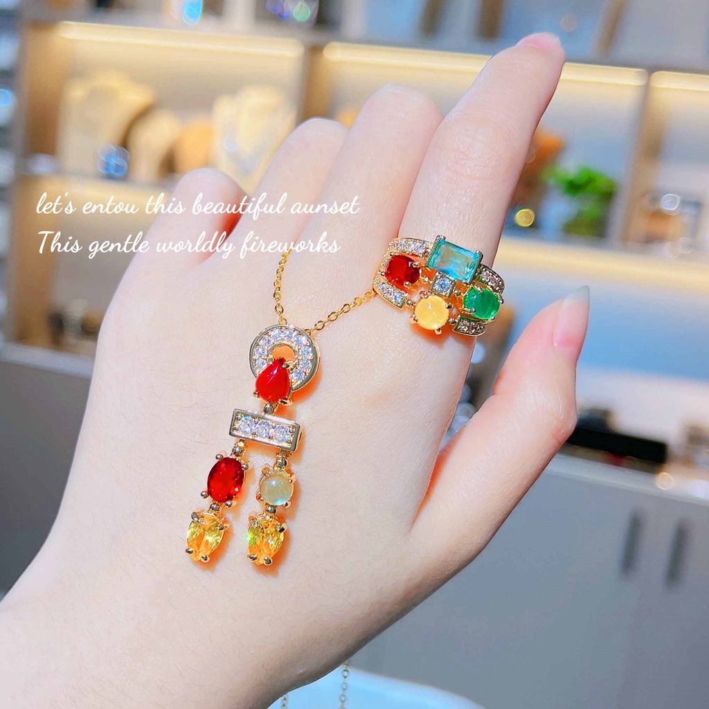 Goldkingdom Fashion Perhiasan Emas Asli Kadar 375 Bangkok Aksesoris Ready Stock Berlapis Emas Abad Pertengahan Perancis Vintage Anting Berkilat Persegi Permen Kalung Tapal Kuda Gema Pelangi Cincin