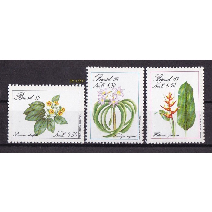 

0616 Perangko Brazil 1989 Flowers 3v Mnh