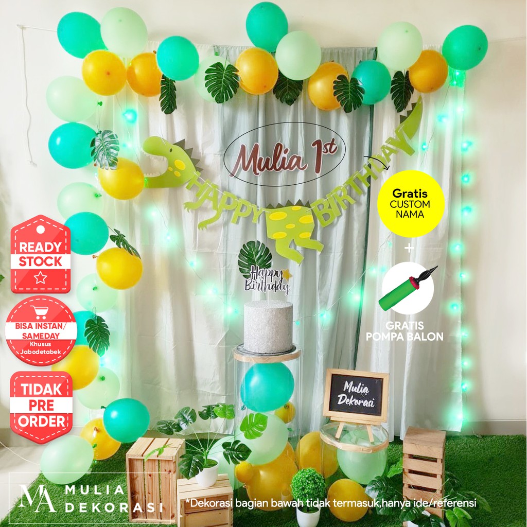 Dekorasi Ulang Tahun Birthday Ultah DIY Paket Lengkap Photobooth Dinosaurus Custom Nama Tema DINO