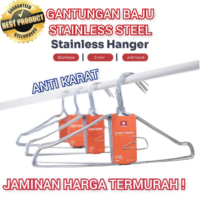 GANTUNGAN HANGER BAJU STAINLESS STEEL TEBAL ANTI KARAT HANGER KAWAT STAINLESS STEEL INDOKURNIA