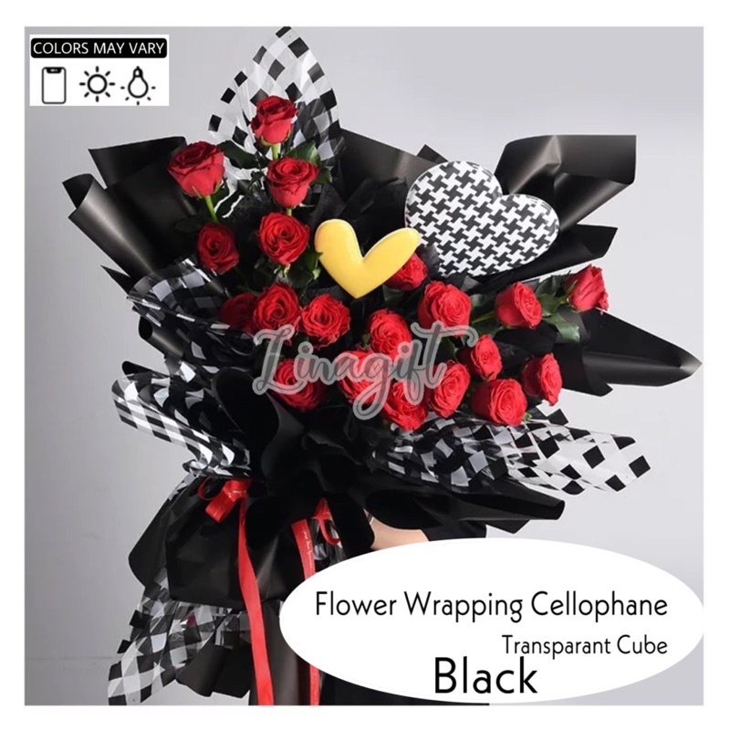 ( 5 Lembar ) TRANSPARANT CUBE - FLOWER WRAPPING PAPER KERTAS BUNGA KOREAN CELLOPHANE PLASTIC KARANGAN BUKET