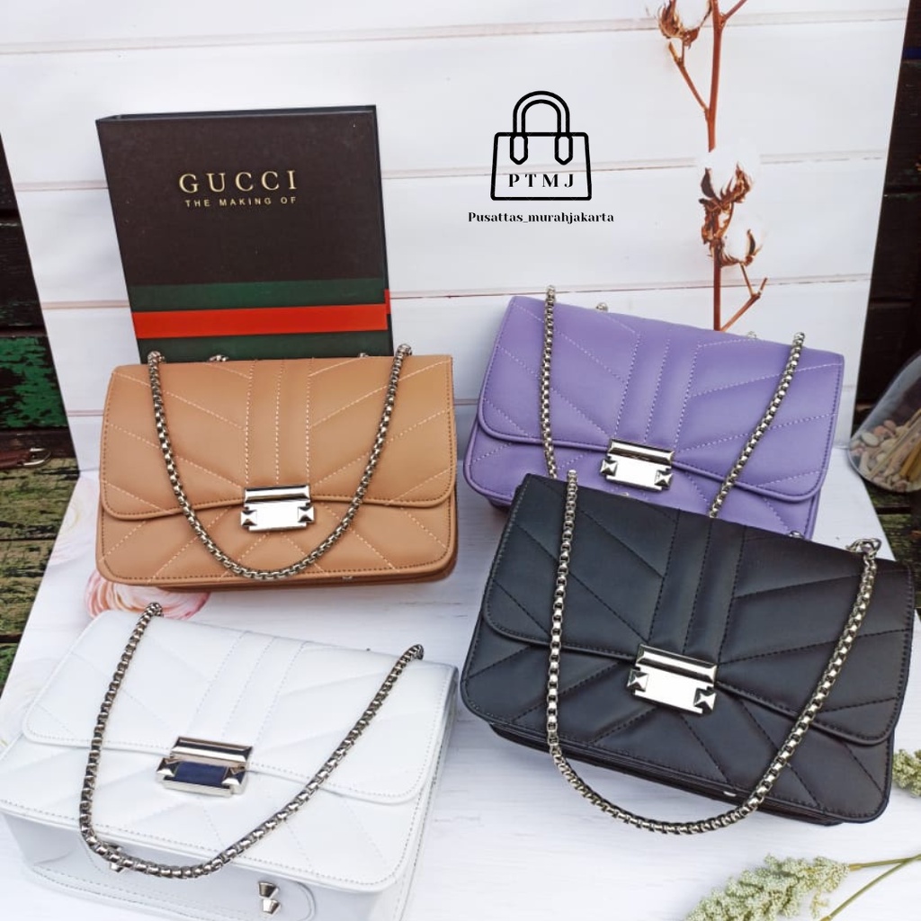 GRATIS ONGKIR ( COD ) TAS SELEMPANG WANITA GUESSS BORDIR KOTAK CANEL TERBARU BY JSG BAG