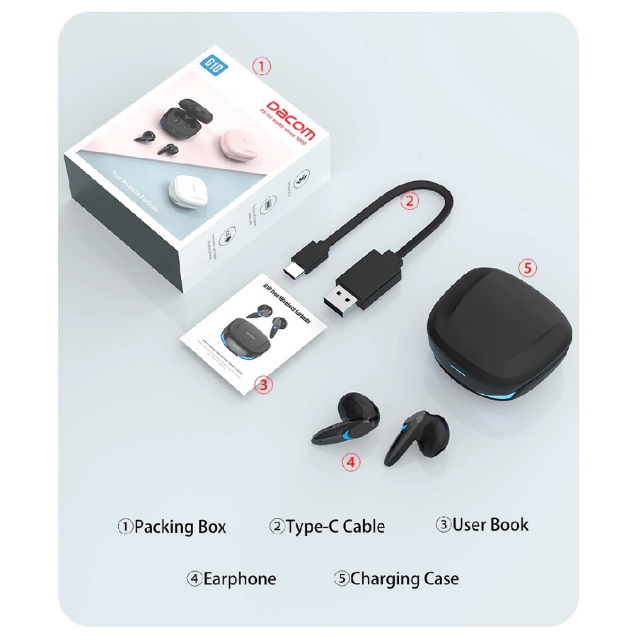 DACOM G10 - TWS Bluetooth Earphone with Charging Box - Bluetooth TWS Terbaru dari DACOM