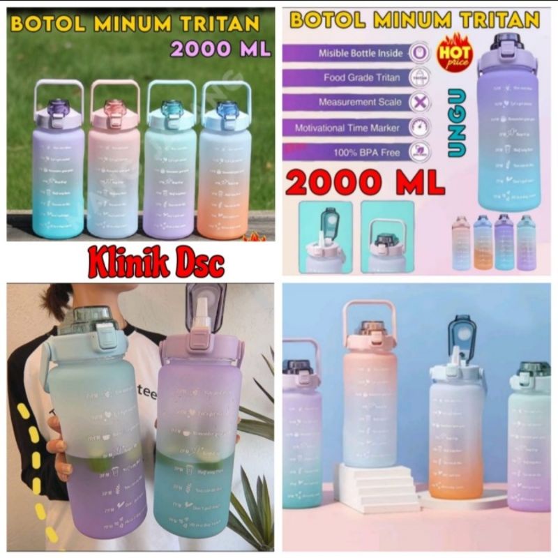 BOTOL MINUM JUMBO 2 LITER MOTIVASI WARNA GRADASU FOOD GRADE TRITAN