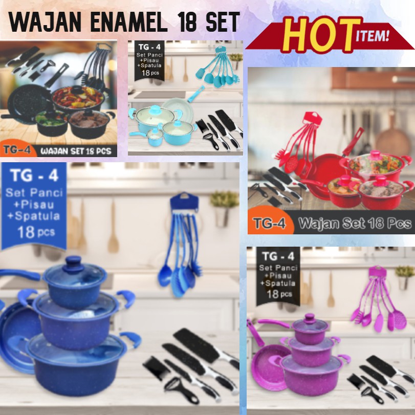 Wajan Enamel multifungsi 18 Set Anti Lengket Paket Lengkap Untuk Masak Alat perlengakpan dapur