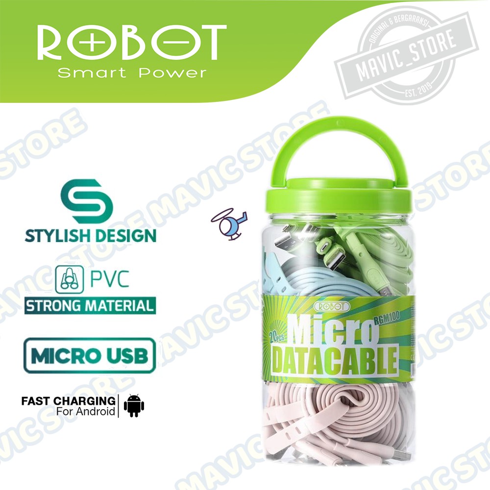 toples ROBOT RGM100 Kabel Micro 2.1A 1M Data Cable （1 Toples isi 20 pcs) - Garansi Resmi 1 Tahun