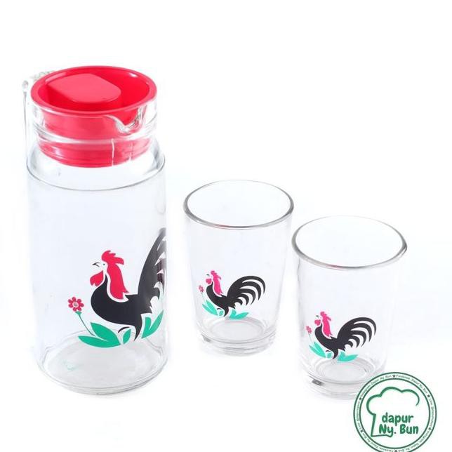 Terkini Pitcher dan Gelas Kaca Set CATRA AYAM Jago/1Pitcher+2Gelas Kopi/Jug 0GH