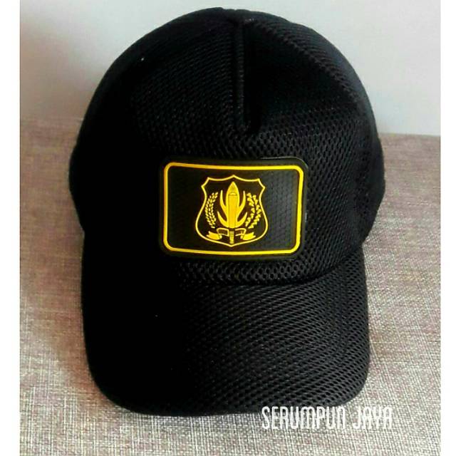 TOPI SECURITY LOGO KUNING JARING DOUBLE MESH - TOPI JARING VELCRO + PATCH