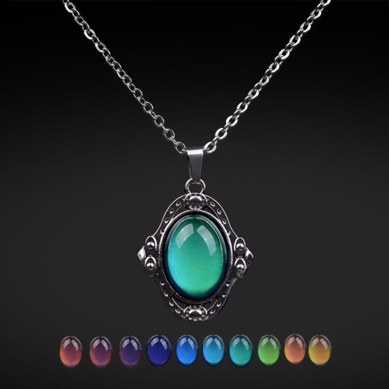 SIY  1 Set Necklace + Ring Vintage Stone Temperature Sensing Mood Emotion Change Color Unique Personality Creative Women Men Charms Jewelry Gifts Retro Antique Fashion Pendant