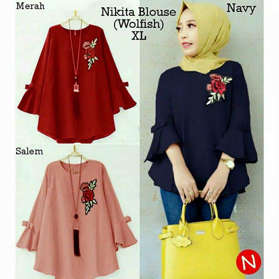 Nikita blouse/aplikasi bordir bunga/BIG SIZE