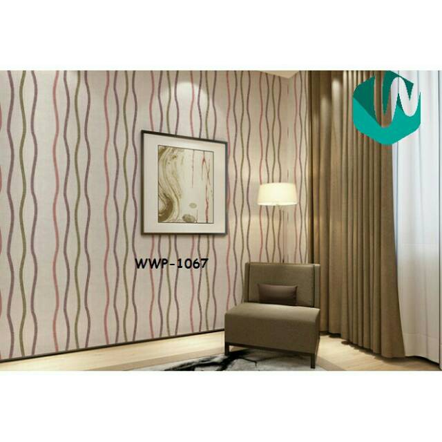 WALLPAPER STICKER | MOTIF LINE 3 COLOR MINIMALIS | Uk. 45cm x 9m