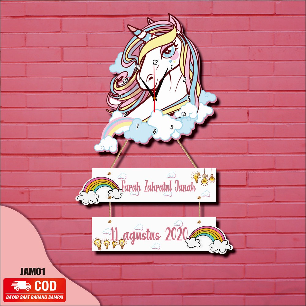 JAM DINDING KAYU KARAKTER HIASAN DINDING RUANGAN KARAKTER UNICORN - JAM01