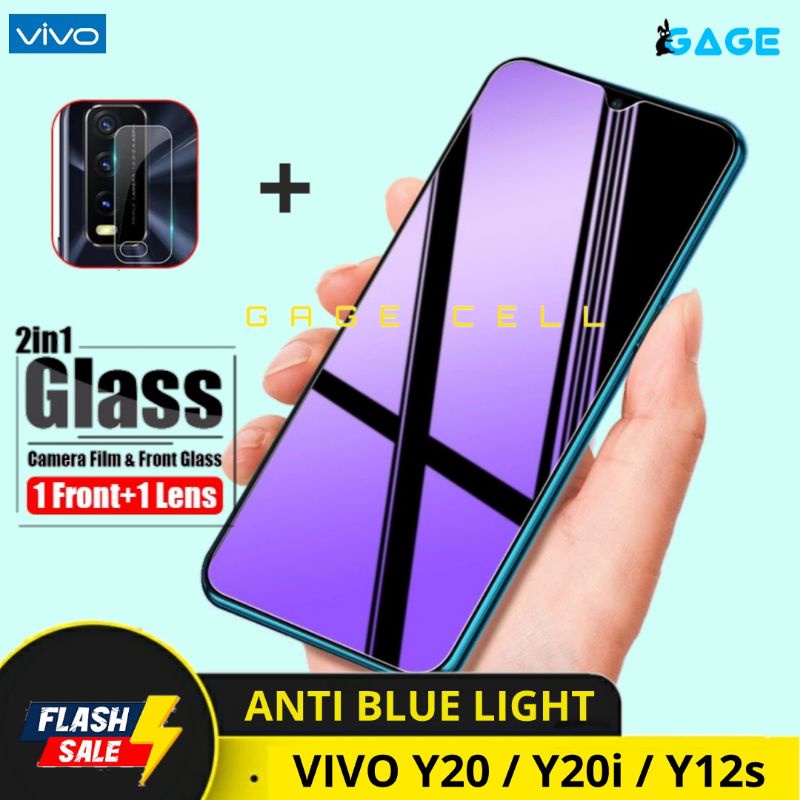 2in1 TEMPERED GLASS ANTI BLUE LIGHT FULL LAYAR VIVO Y20 Y20i Y12s TG ANTI RADIASI SCREEN PROTECTOR