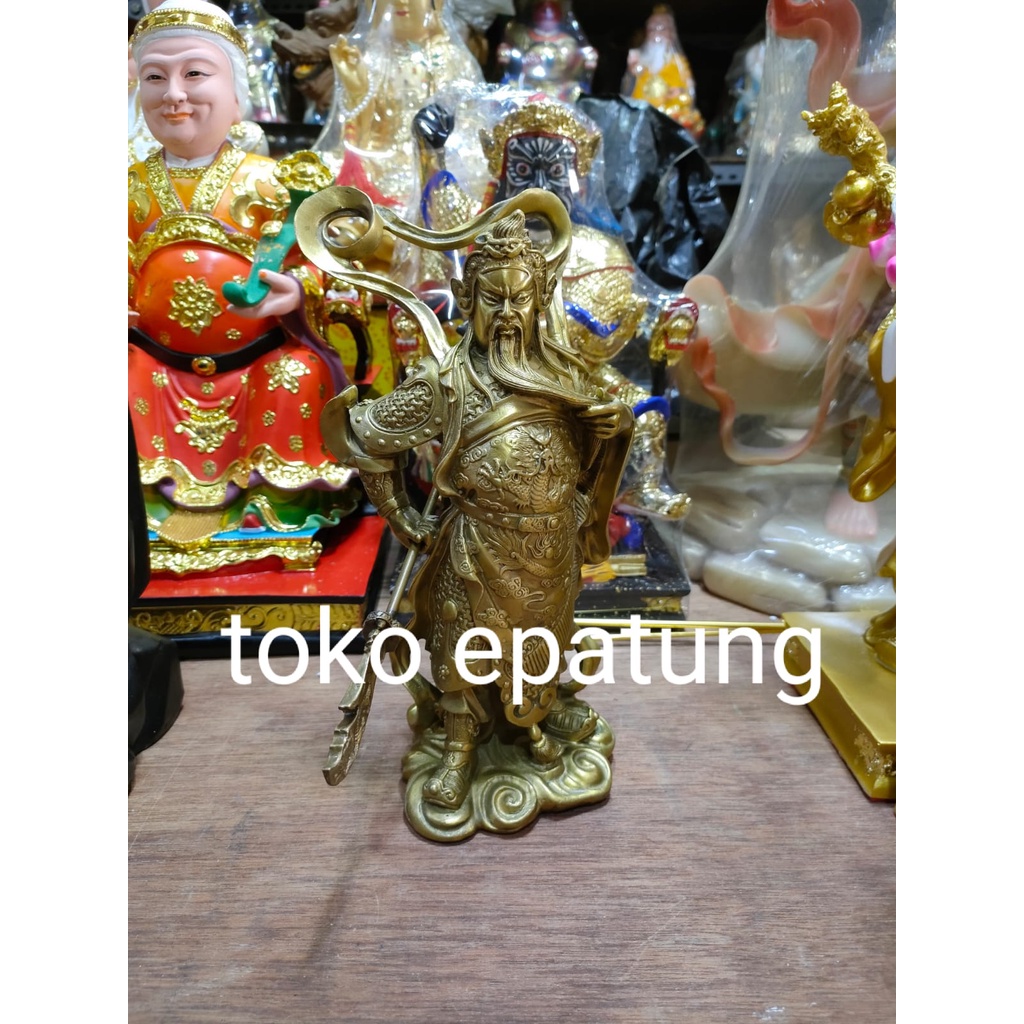 patung kwan kung / kwan kong / guan yu / kwan te - kuningan - 10 inch
