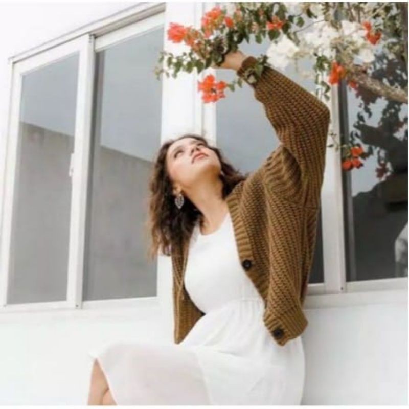 Eireen Cardigan Crop Premium| Nacara Outer Kardigan Wanita 7 GAUGE Special-Brownze