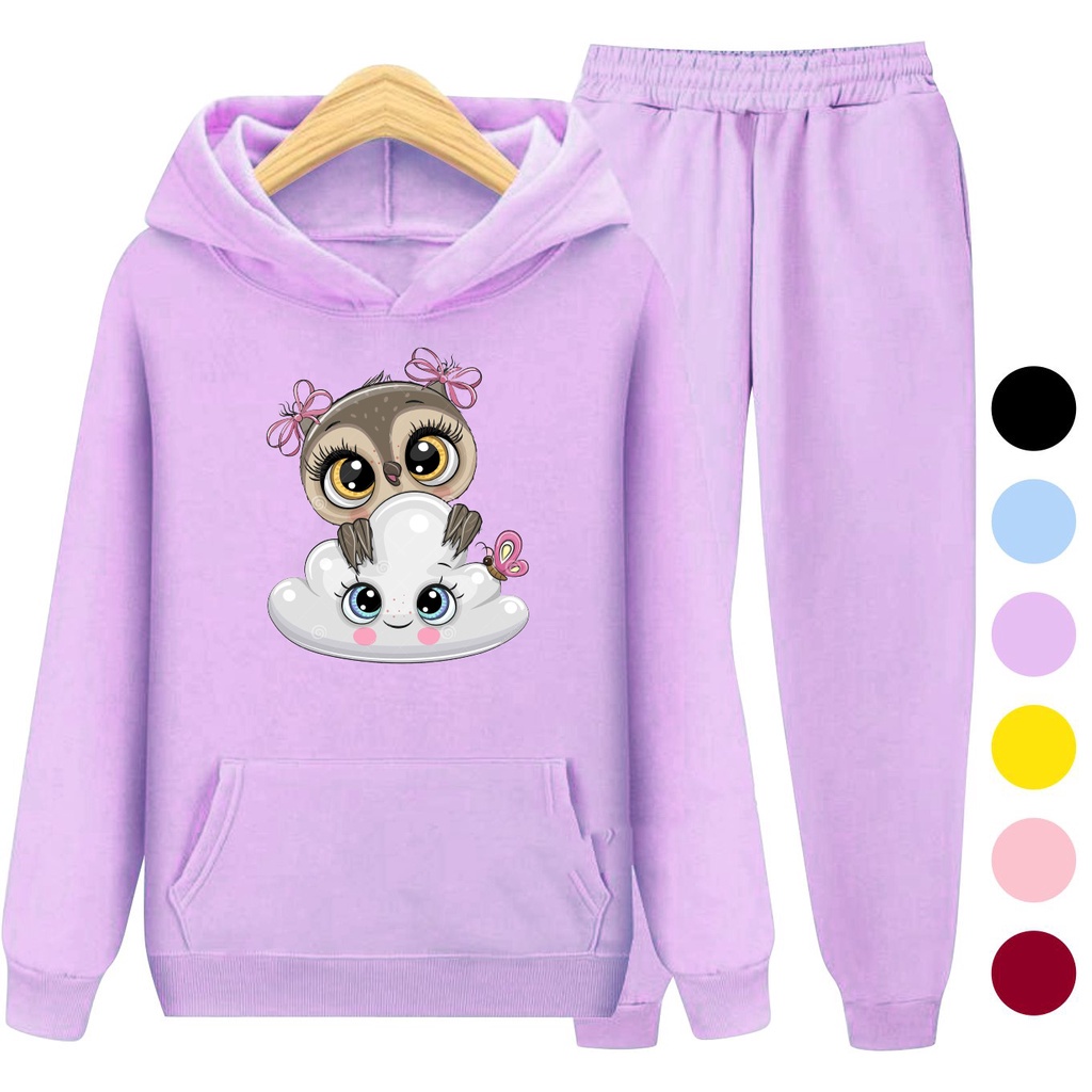 Setelan Sweater Anak + Celana OWL / Set Sweater Hoodie Anak Perempuan Usia 3-15 Tahun