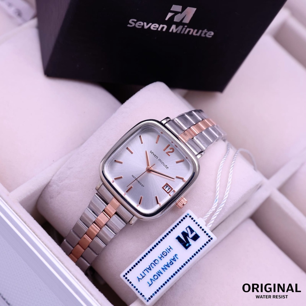 BEST SELLER JAM TANGAN WANITA SEVEN MINUTE FM95 TALI RANTAI BODY SEGI TANGGAL AKTIF DM 3.0CM FREE BOX BATERAI CADANGAN || JAM TANGAN FASHION WANITA JAM CEWEK MURAH SEVEN MINUTE