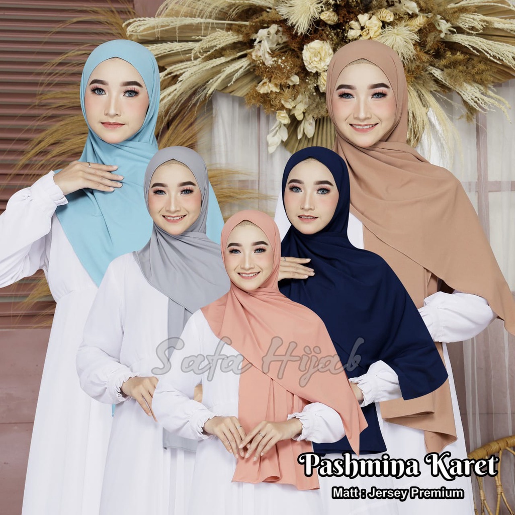 Pashmina Instan Karet Jersey Premium Hijab Instan Jersey Tali Karet Kerudung Pashmina Karet Safa Hijab