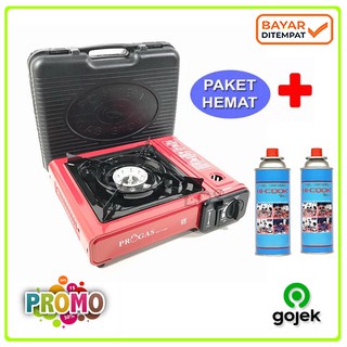 Kompor Portable Progas 2 in 1 Bisa Gas Kaleng Dan LPG - Free 2 Gas Kaleng