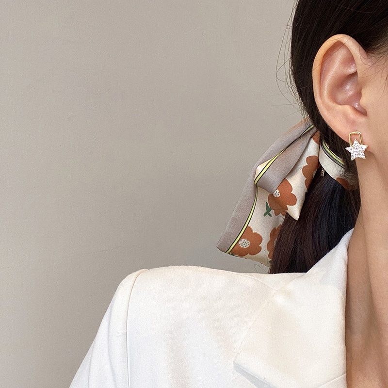 Anting Tusuk Sterling silver 925 Desain Bintang / Hati Hias Zircon Untuk Wanita