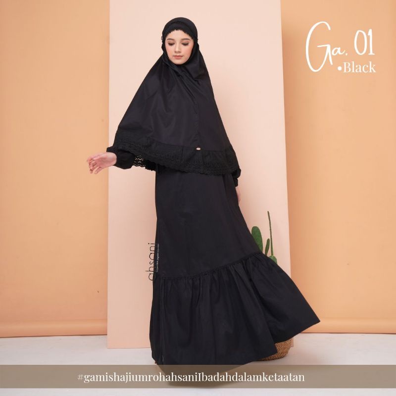 Ga 01 GAMIS PUTIH HITAM KATUN TWILL GAMIS UMROH HAJI AHSANI