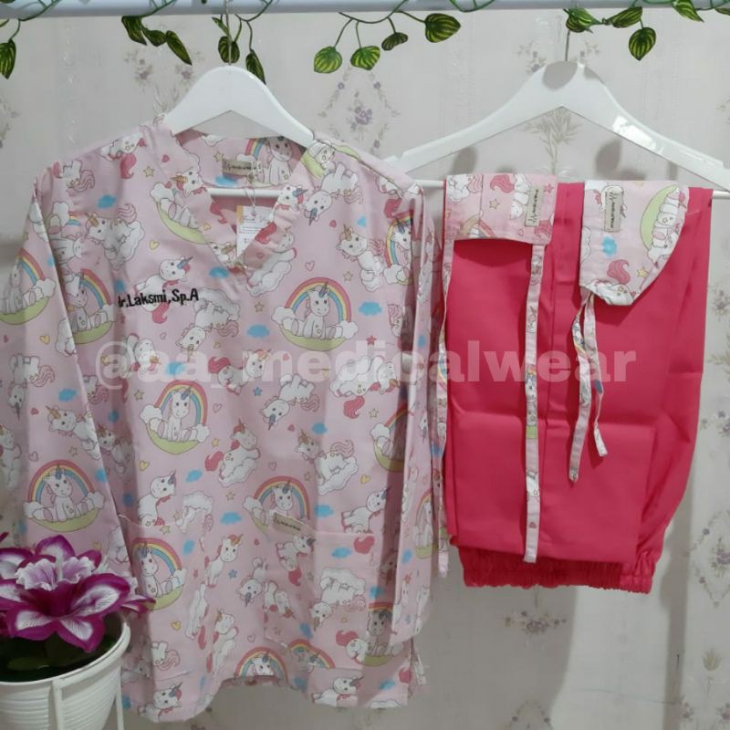 baju jaga motif lucu / scrub lucu / baju dokter lucu /baju dokter anak