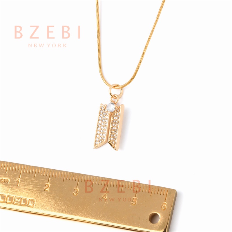 Bzebi Kalung Rantai Adjustable Lapis Emas 18k Hallyu K-Pop Liontin Army Hias Zircon Untuk Wanita 222n