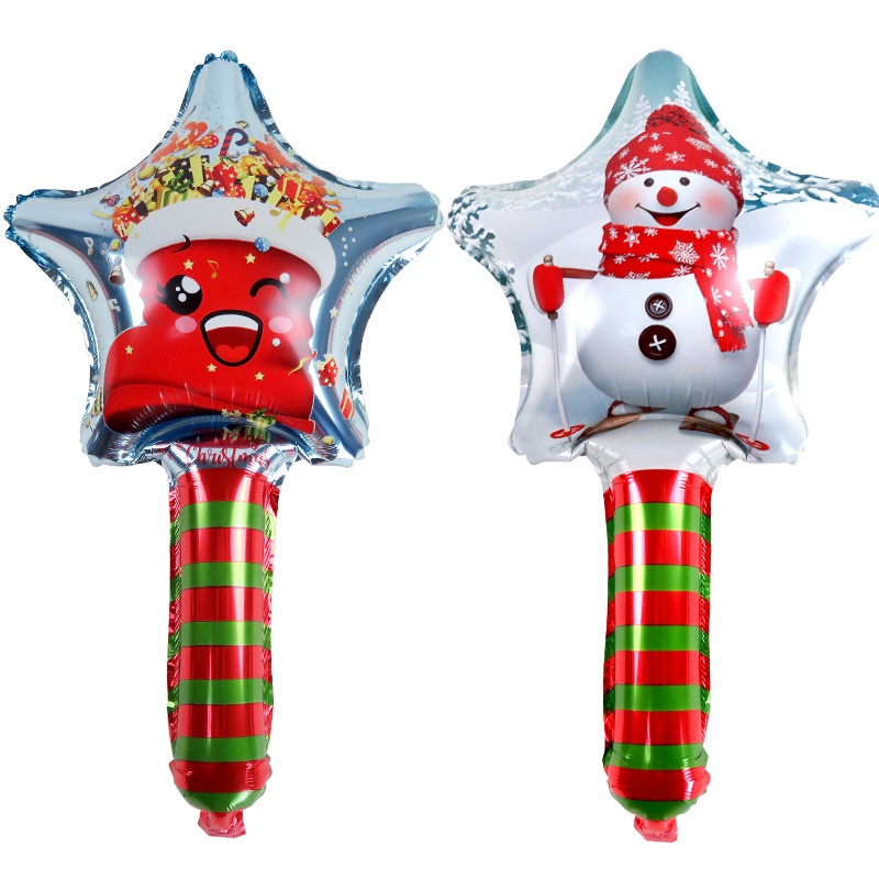 1 Pc Pack 24 Inch Christmas Inflatable Stick / Cane Candy Elk Head Gingerbread Man Snowman Holding Balloon For Home Decor Party Supplies