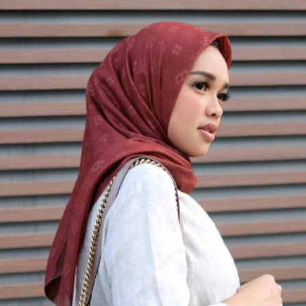 BESTSELLER Hijab Segiempat Voal Motif Printing Lasercut Kerudung Motif Square Grosir Jilbab Murah NN hijab-Mono Red