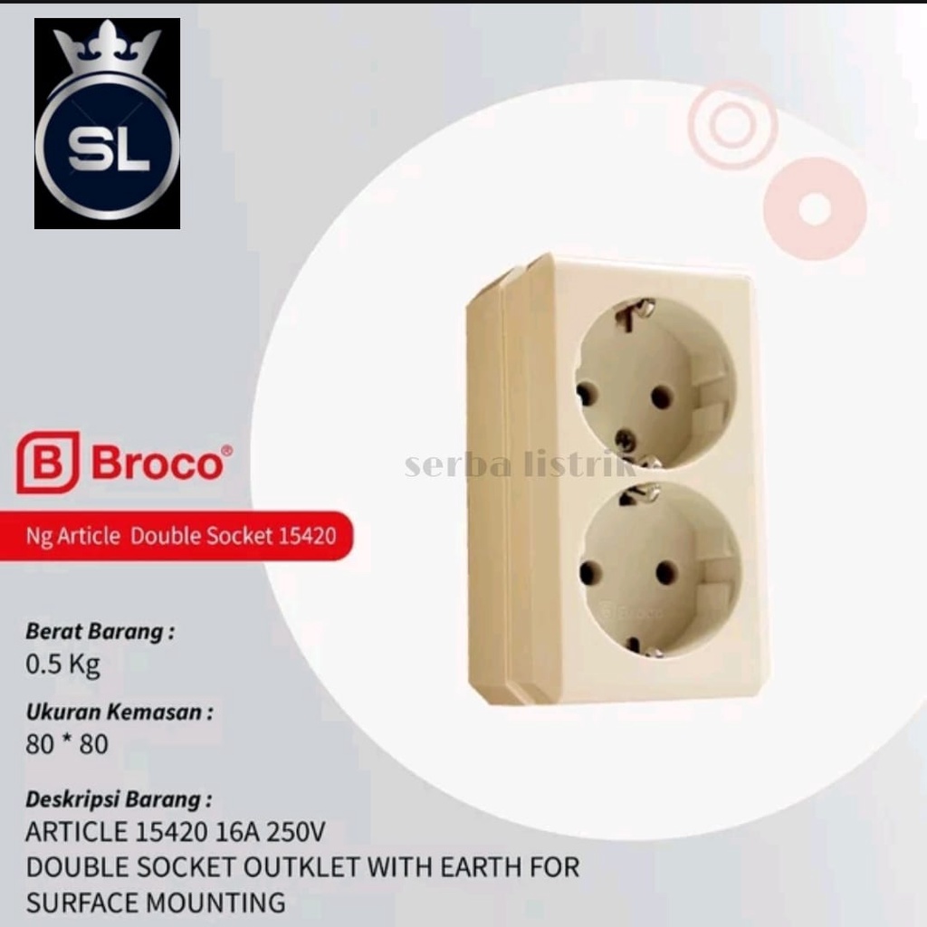 BROCO STOP KONTAK 2 LUBANG CREAM-STOP KONTAK BROCO 2 LUBANG OUTBOW 15420