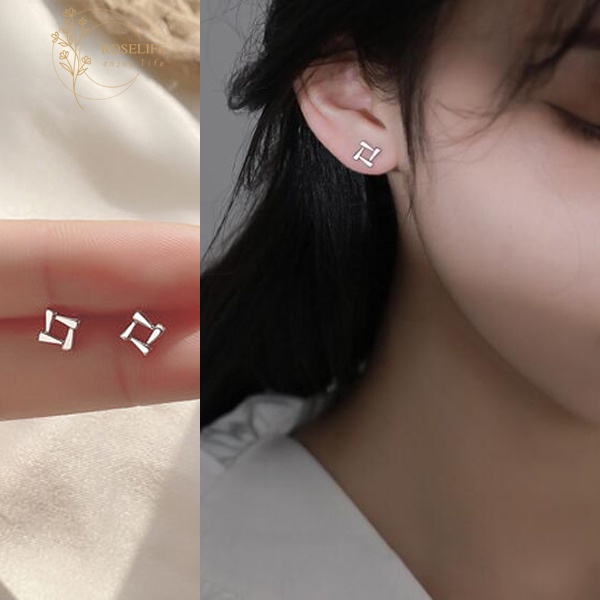 1 Pasang Anting Stud S925 Silver Bentuk Persegi Geometris Anti Alergi Gaya Korea Untuk Wanita