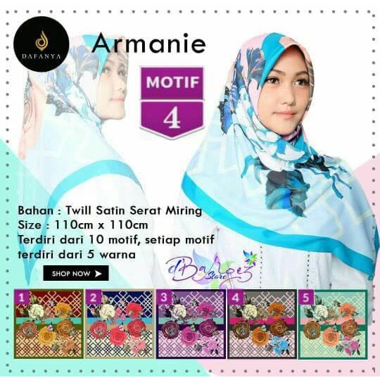 Jilbab Segiempat Armanie Satin Motif 4 by Dafanya - Hijab Scarf Murah