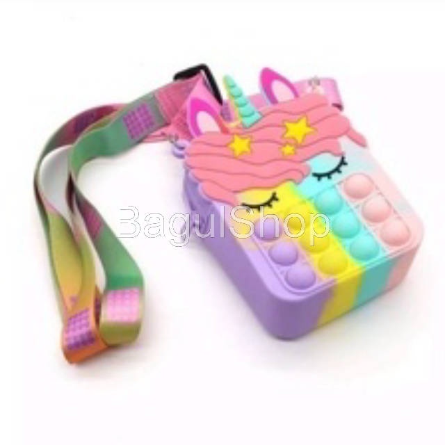 Zona Cantik- Pop It Unicorn Wallet Cross Mini Bag Tas Pop It Mini Dompet Anak Rainbow