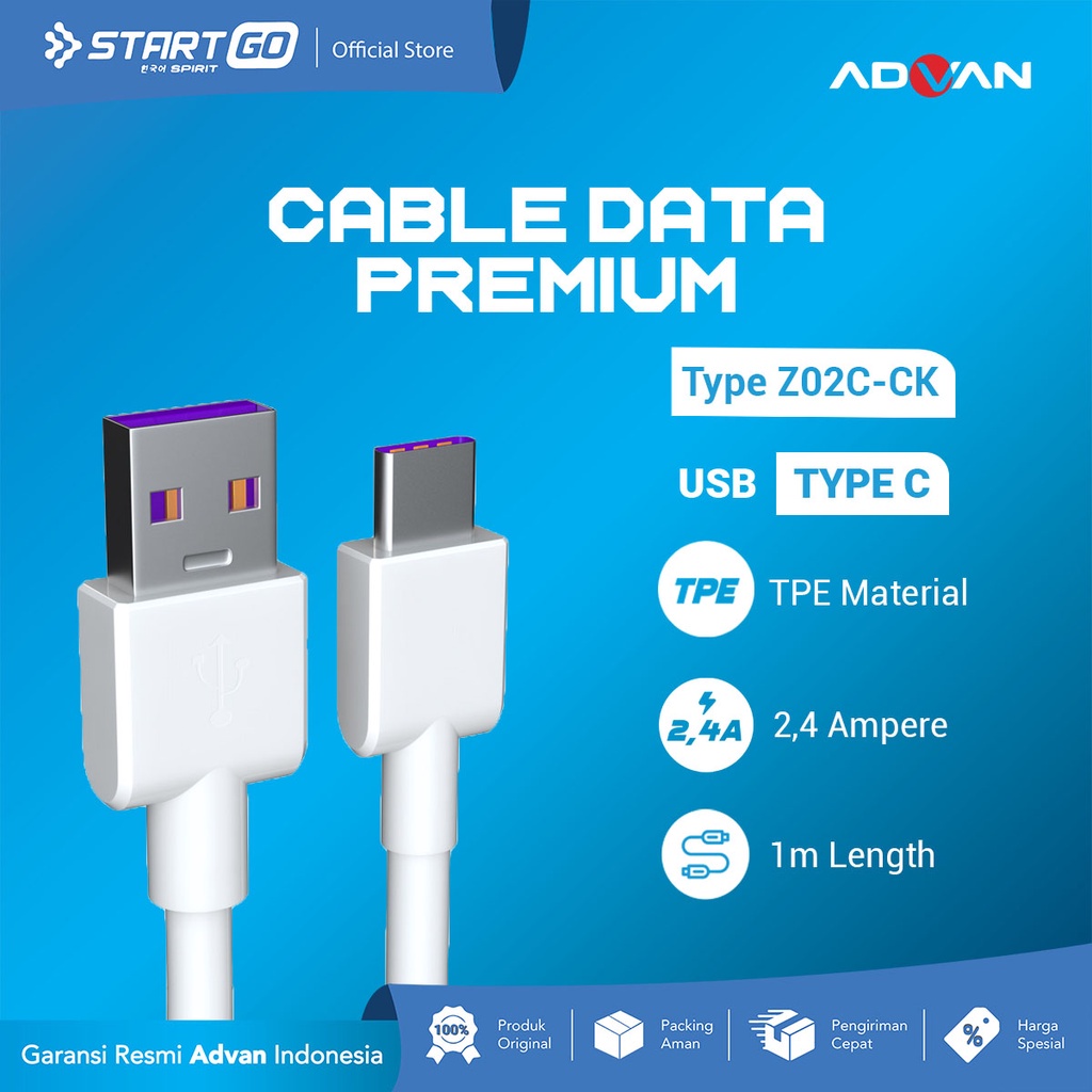 STARTGO Kabel Data Premium Z02C-CK USB to TYPE C 1m 2.4A Kabel Charger ORIGINAL