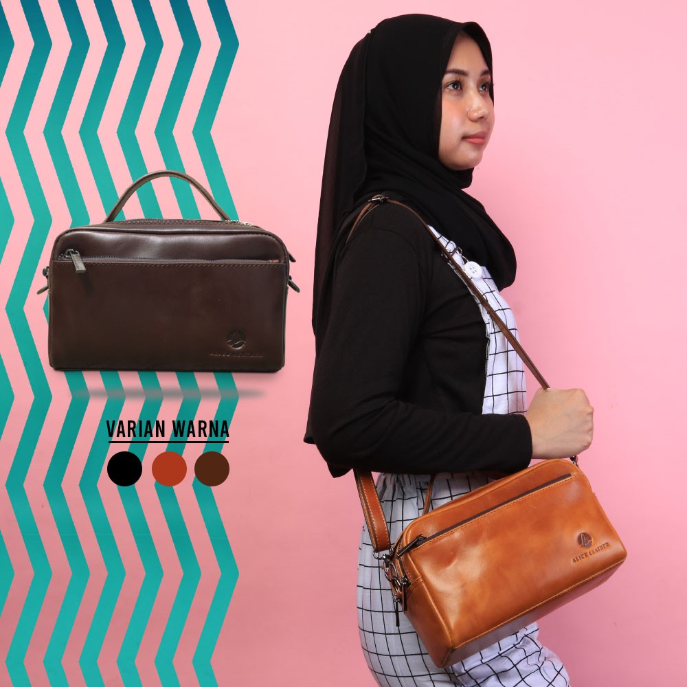 TAS POUCH WANITA KULIT VIOLETTA BAG 2 STYLE PEMAKAIAN HANDBAG & SLINGBAG BAHAN KULIT SAPI ASLI AP01