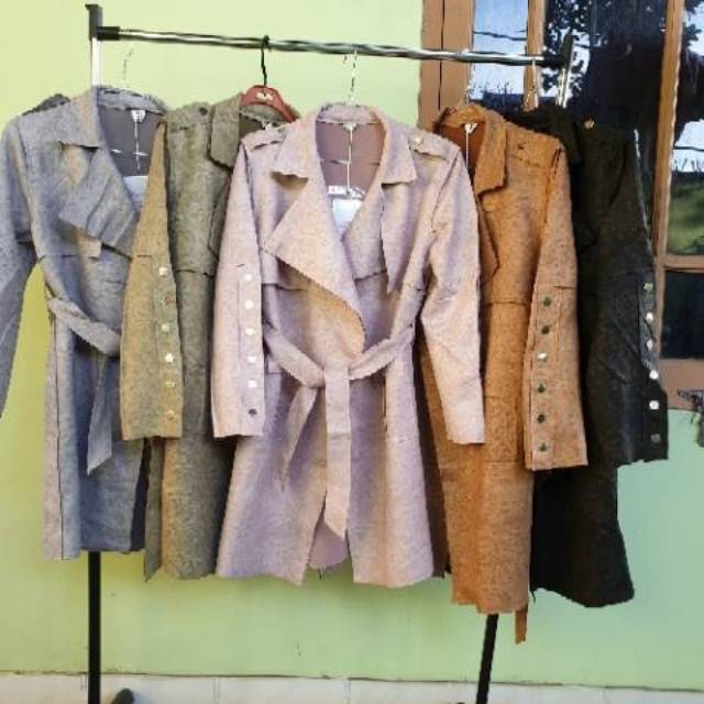 FEATHER COAT SUEDE COAT TRENCH COAT LONGCOAT JAKET WANITA WINTER COAT OUTER PREMIUM IMPORT