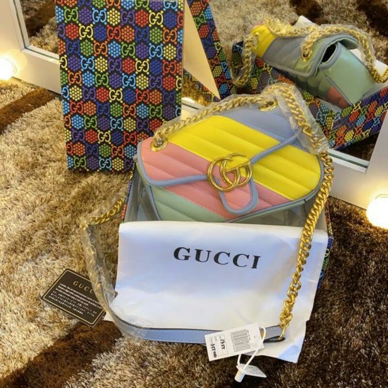 Tas Gucci Marmont Pelangi Sling Bag Murah High Quality Kualitas Premium New Arrival Real Pict