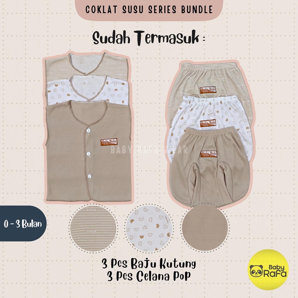 Serian Coklat Susu - 18 PCS Paket Lahiran Setelan Baju Bayi Celana Bayi Baru Lahir Gift Set Baby merk SNI Bolo - Bolo Serian Coklat Susu