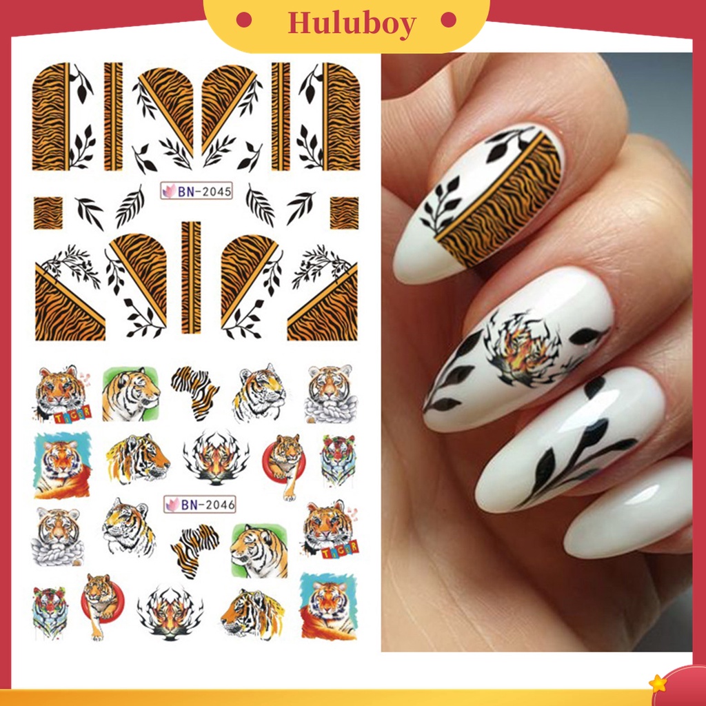 Huluboy Huluboy♡ Stiker Kuku Motif Harimau 2022 Bahan Kertas Ringan Untuk Manicure