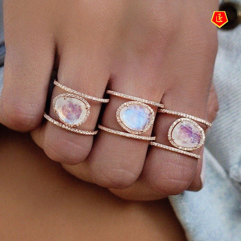 [Ready Stock]Irregular Moonstone Ring 14K Rose Gold Elegant Niche