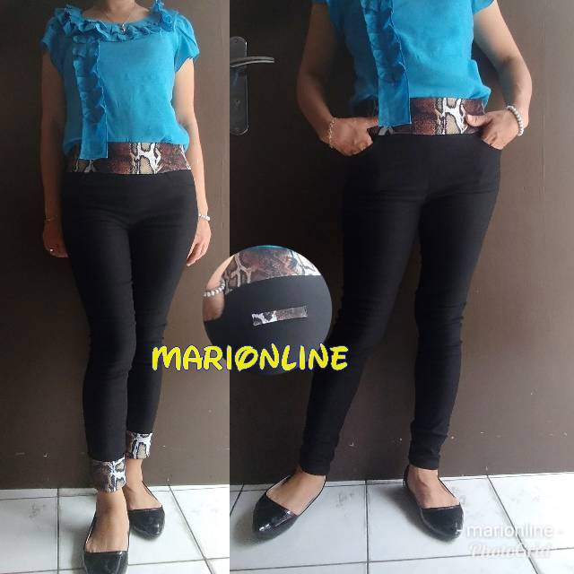 Celana skinny stik balik motif kulit ular