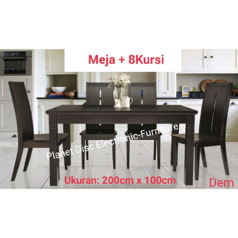 Meja makan Kayu Solid 200cm 8kursi Meja Kayu Dining set 8person dining table promo murah