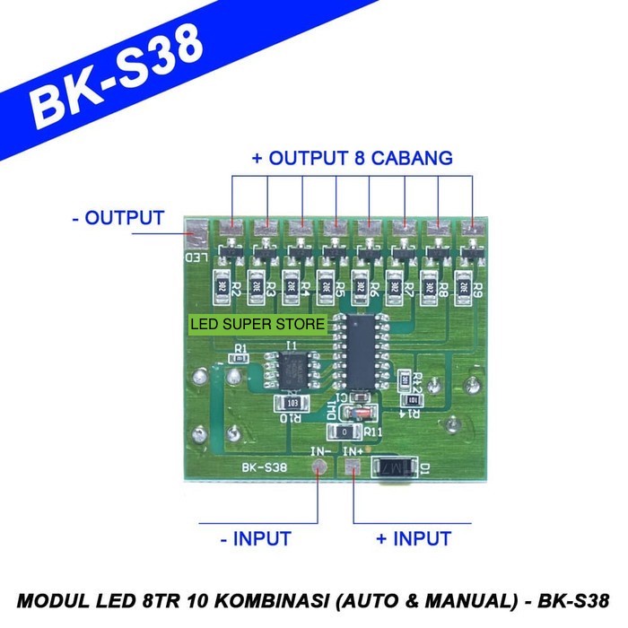[20PC] Modul LED Running S38 8 Jalur 8TR 10 Mode Kedip dengan Memory | BK-S38