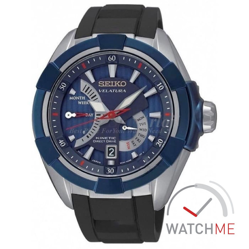 Jam Seiko Velatura SRH017P2 Kinetic Direct Blue DIal 100m Black Rubber Strap Original Bergaransi