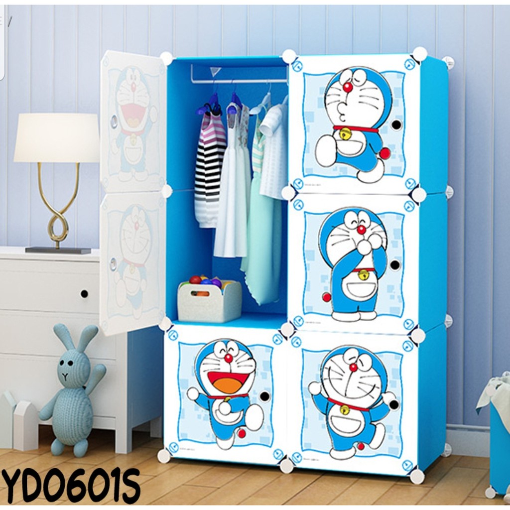 BAYAR DITEMPAT Lemari Pakaian Plastik Portable AWET simple Doraemon Hellokitty Keropi 6 Pintu Import Termurah