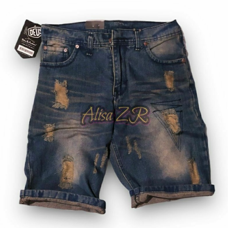 CELANA JEANS PENDEK ROBEK RIPPEDJEANS PRIA