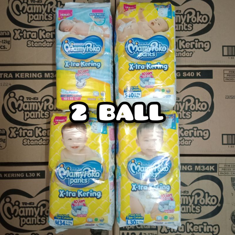 (Paket isi 2 Ball) MamyPoko Pants Standar Xtra Kering NBS44, S38, M34, L28, XL26, XXL24 (Diapers/Pop