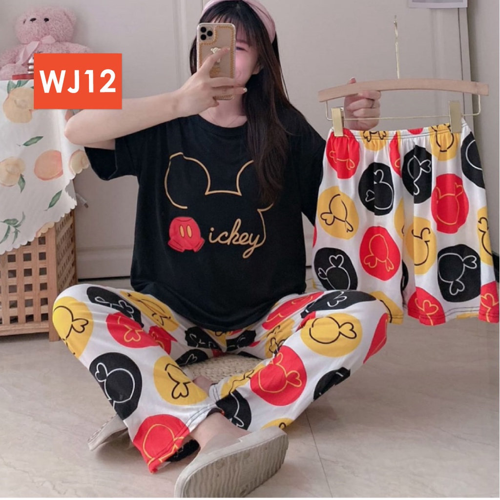 LAPAGO - Piyama Dewasa Wanita Perempuan Import Celana Pendek Celana Panjang - Baju Tidur Kartun Wanita Dewasa 2021-WJ12 - Miki Hitam 2