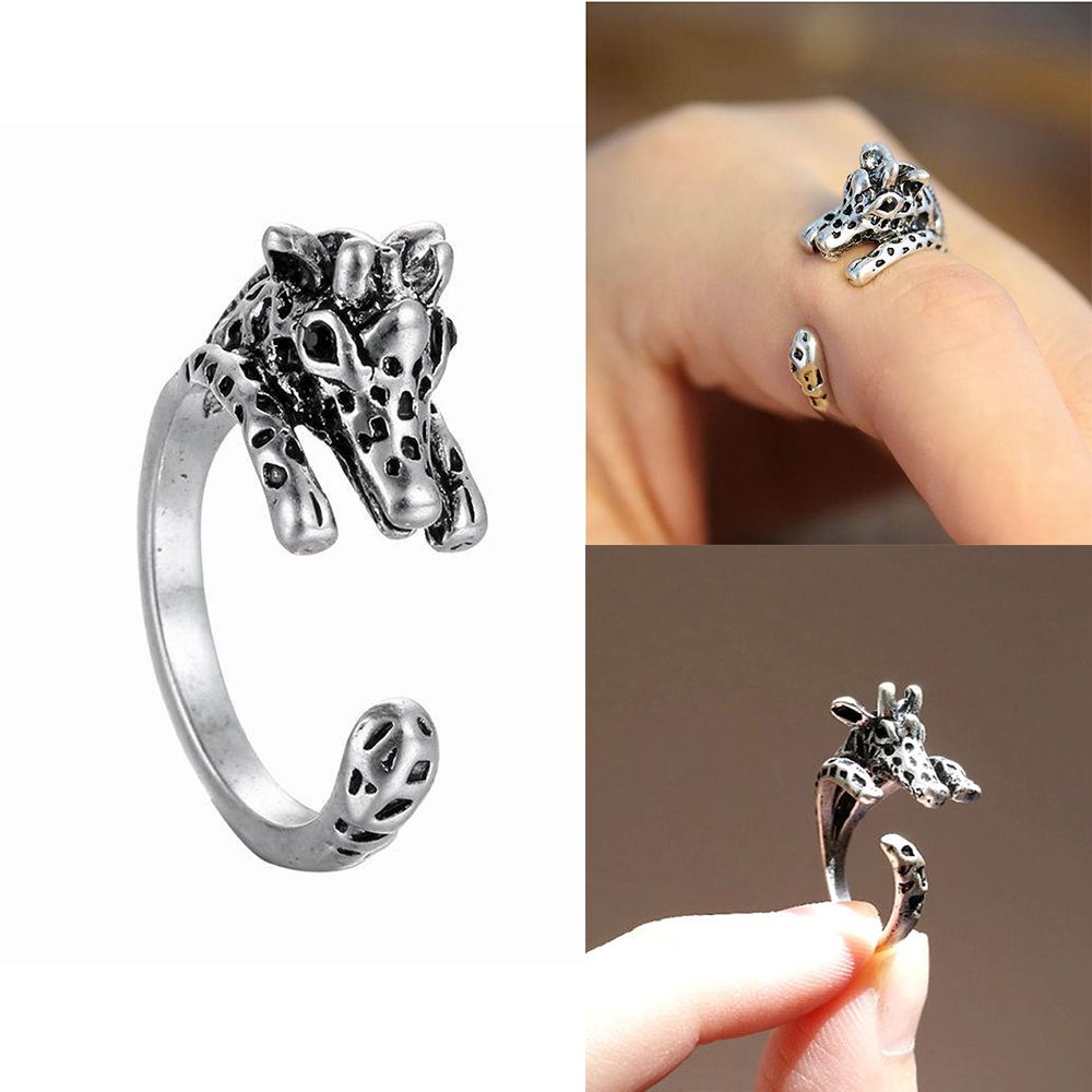 MXBEAUTY Vintage Open Finger Ring Burnished Retro Jewelry Animal Ring Cuff Wrap Silver Planted Anti-Silver Gifts Lovely Adjustable Giraffe/Multicolor